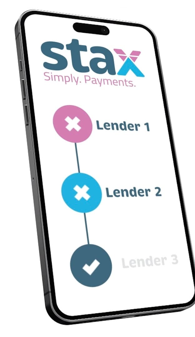 Stax lender waterfall process on smartphone